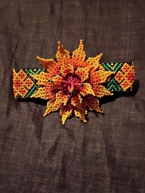 Bold Beaded Floral Hair Clip in Yellow, Orange & Green